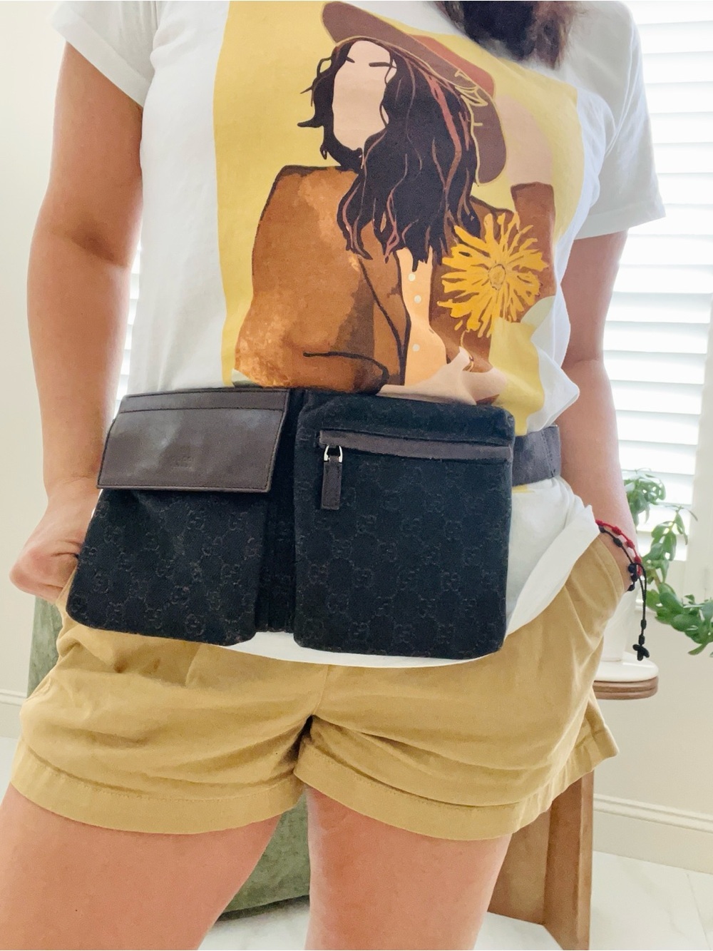 Gucci Black Demin GG Canvas Belt Bag with Leather Trim